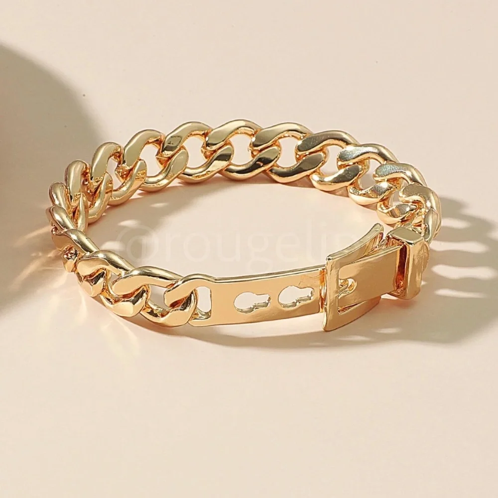 Gold Tone Buckle Chain Design Bracelet - Picture 2 of 6